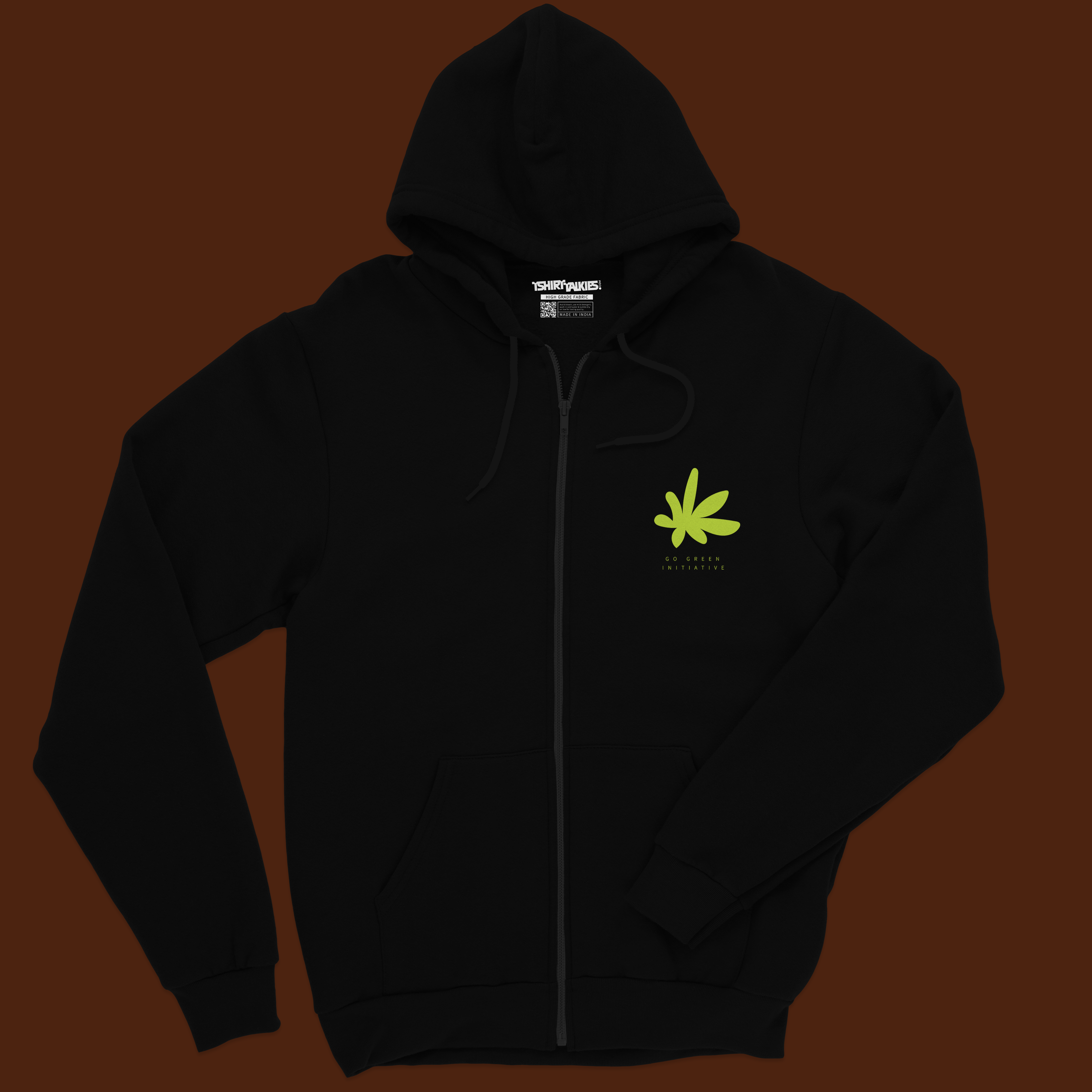 Black printed zipper hoodie for men